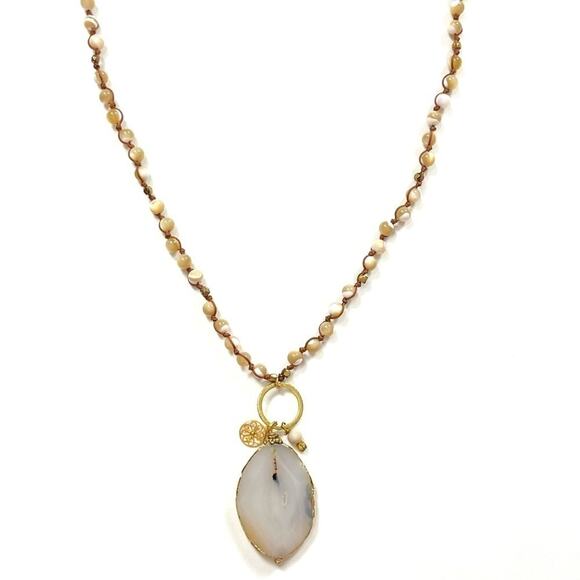 Beaded Necklace with Stone Pendant - Picture 3 of 10